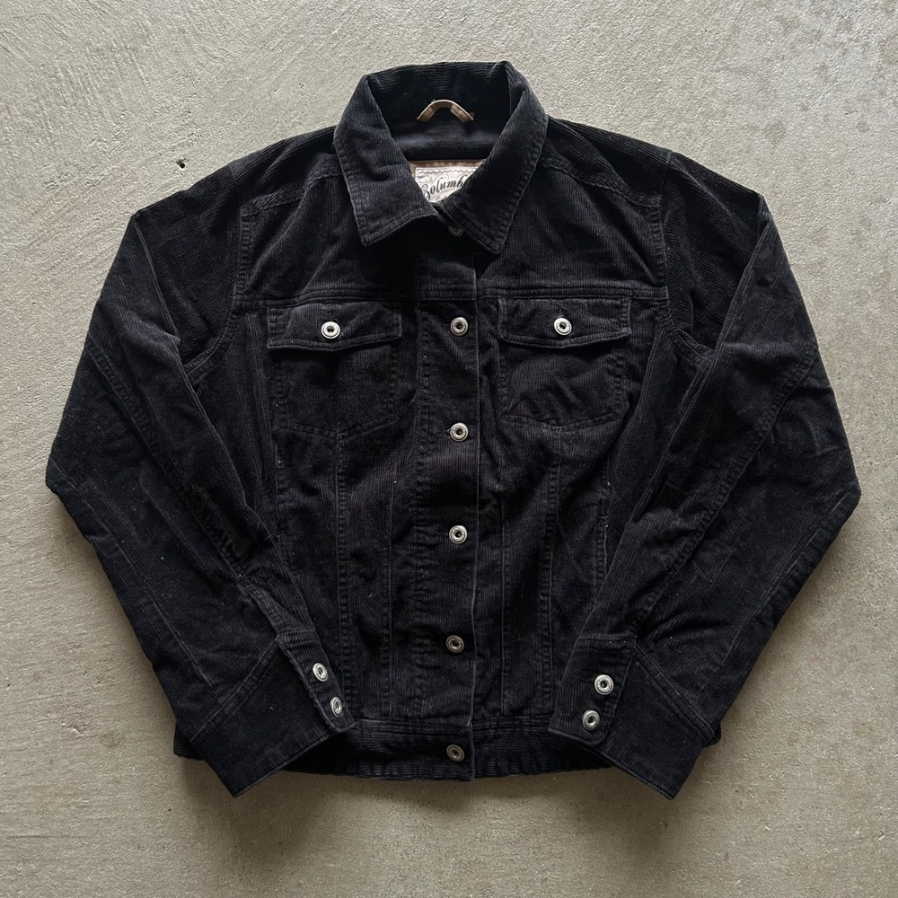 Columbia Blues Corduroy Jacket Womens Size Small Black Button Front Wide Wale